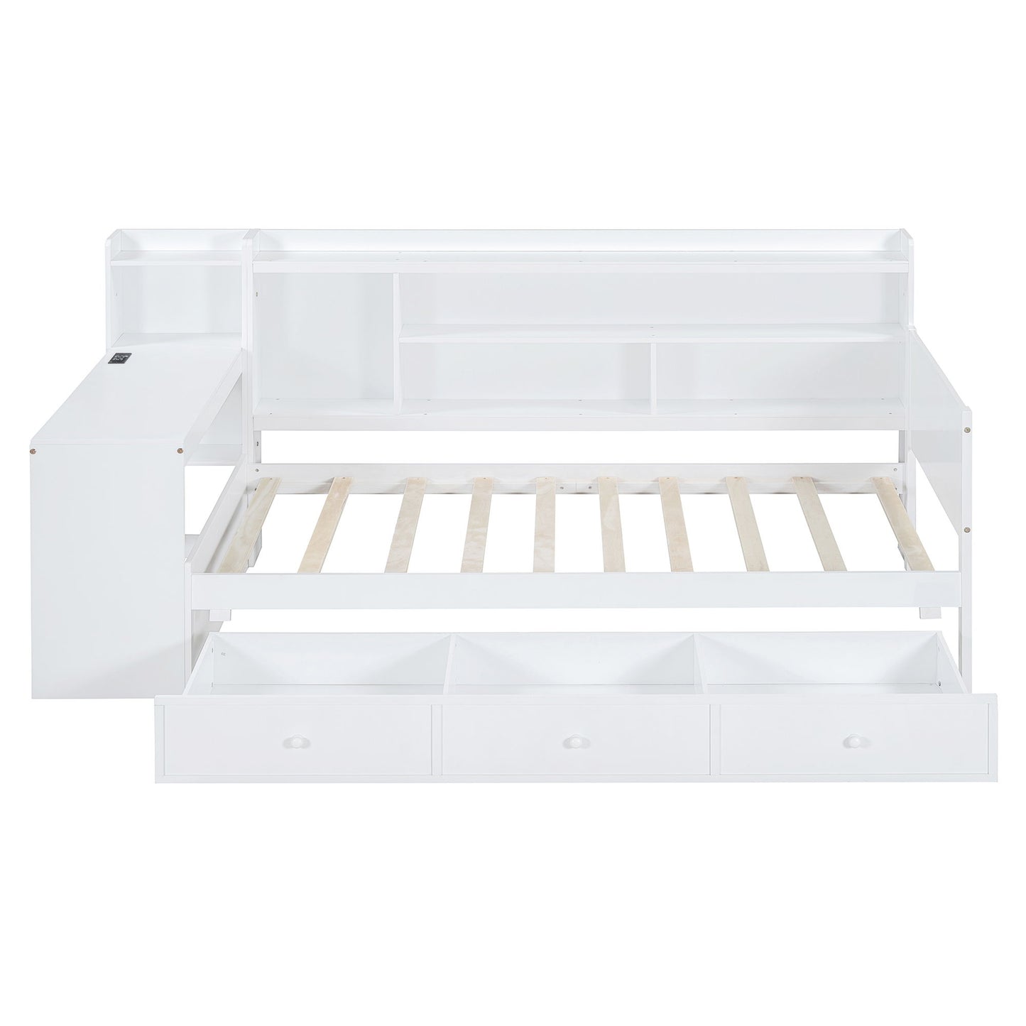 Twin Size Daybed With 3 Drawers USB Ports And Desk - White