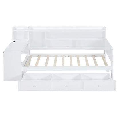 Twin Size Daybed With 3 Drawers USB Ports And Desk - White