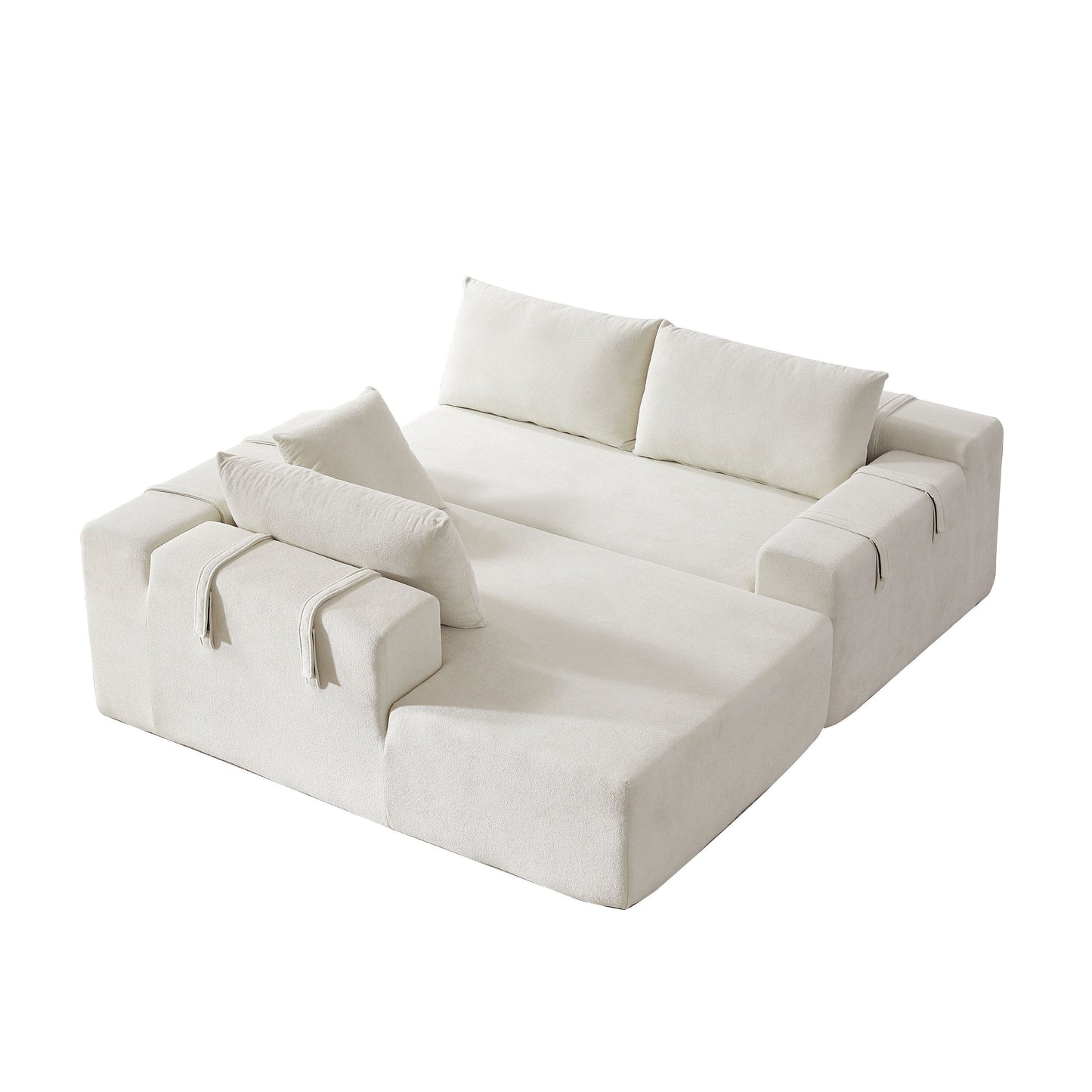 Modern Chenille Upholstered Sectional Sofa Couch Set, Modular L Shaped Sectional Living Room Sofa Set With 6 Pillows, Free Combination - Beige