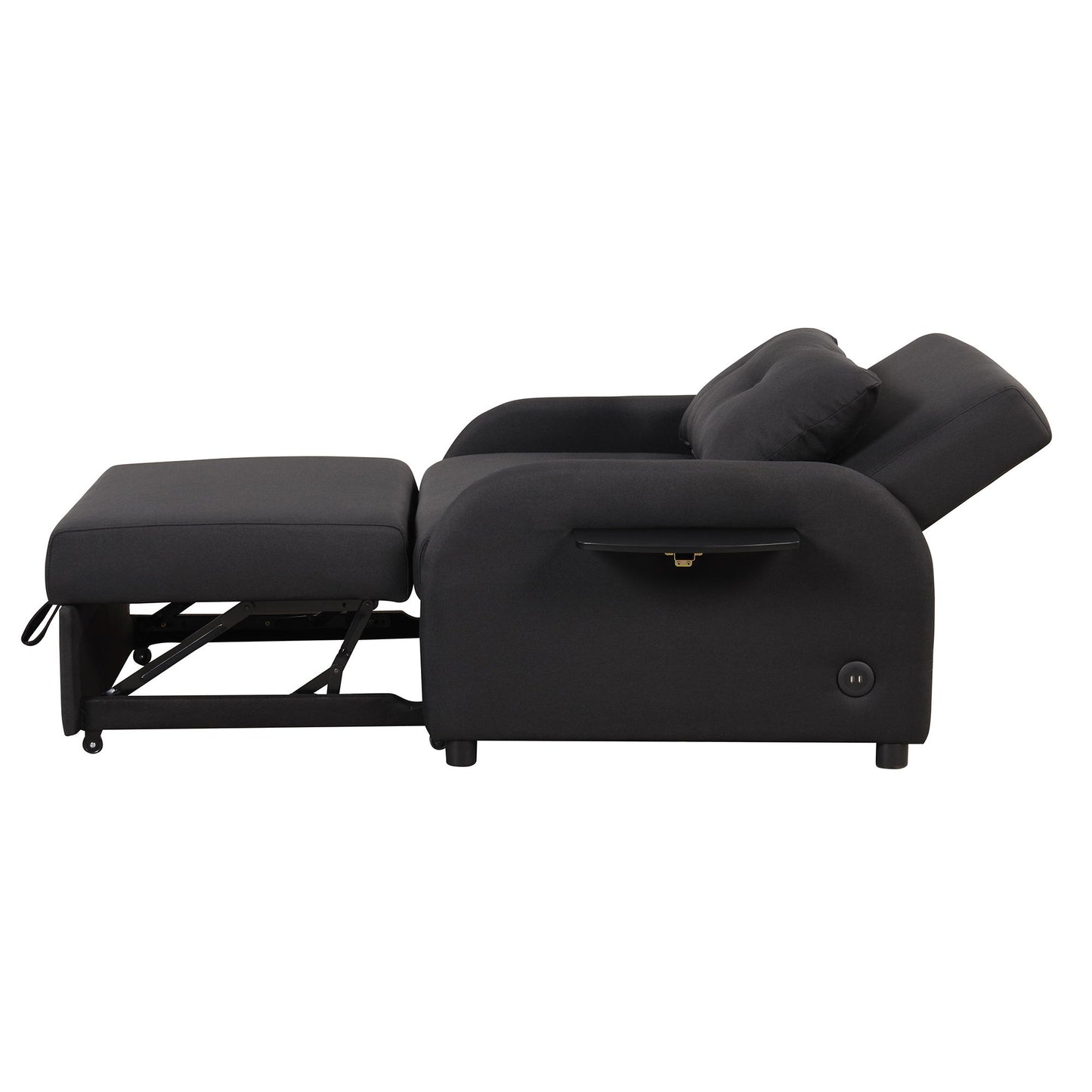 3 In 1 Pull Out Sofa Sleeper With Wing Table And USB Charge - Black