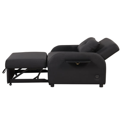 3 In 1 Pull Out Sofa Sleeper With Wing Table And USB Charge - Black