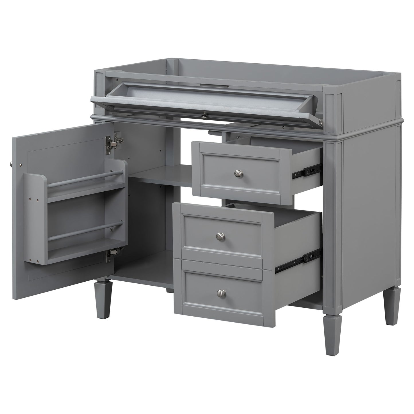 Bathroom Vanity Without Top Sink, Modern Bathroom Storage Cabinet With 2 Drawers And A Tip-Out Drawer, Frame (Not Include Basin Sink) - Gray
