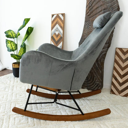 Chel - Velvet Rocking Chair - Light Gray