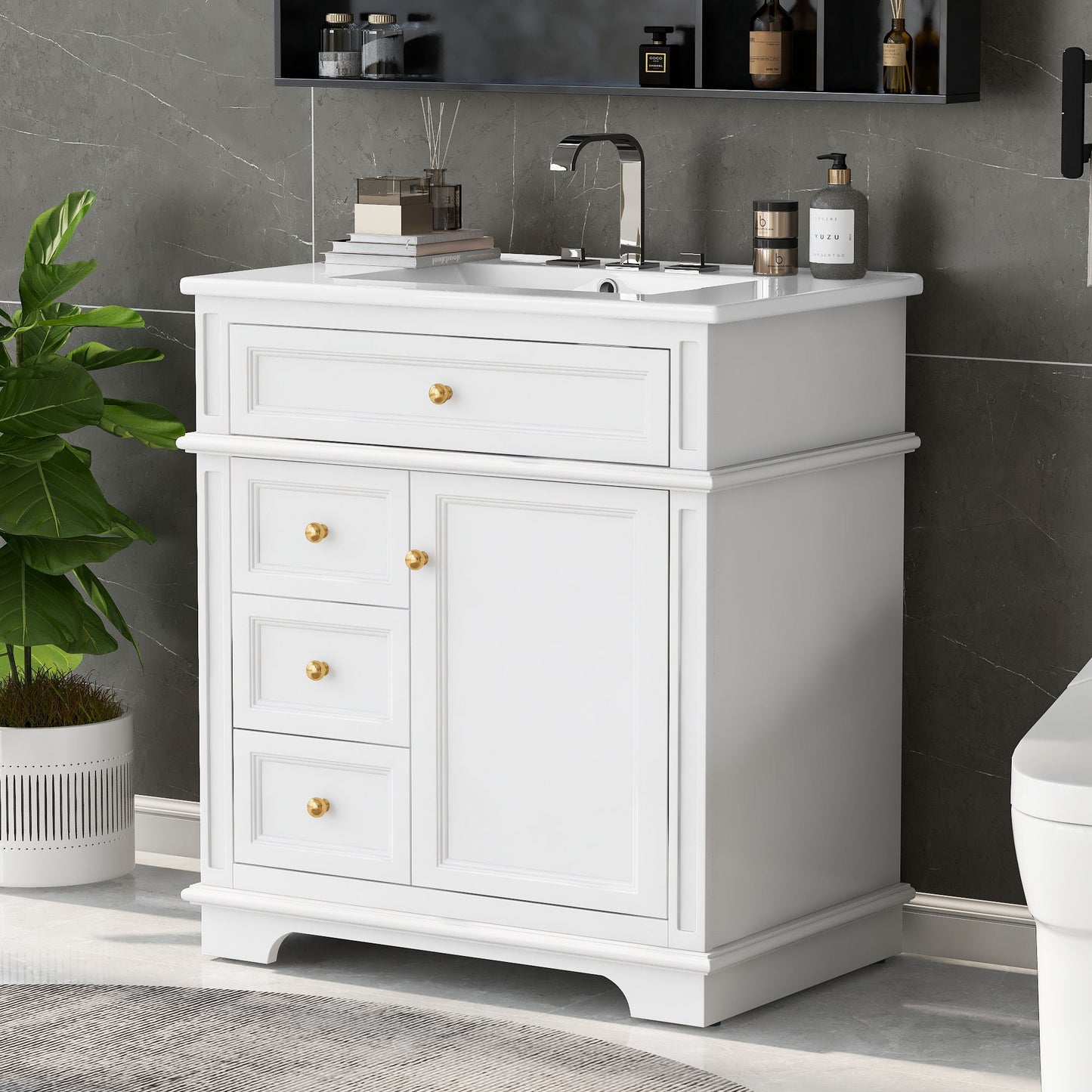 Freestanding 30" Bathroom Vanity With Sink, Soft Closing Door, Tip Out Drawer - White