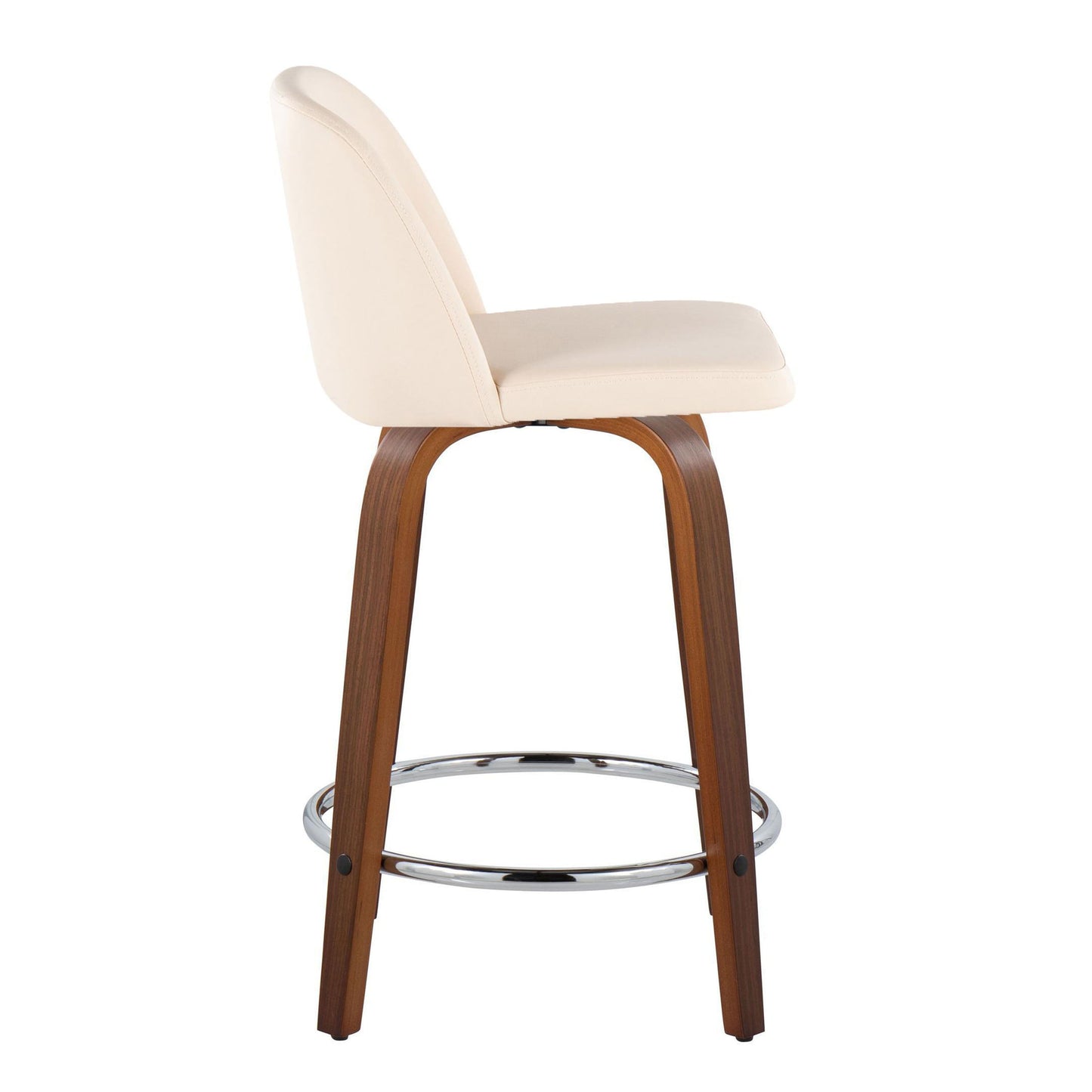 Toriano - Mid-Century Modern Fixed Height Counter Stool With Swivel With Round Footrest (Set of 2) - Walnut / Cream