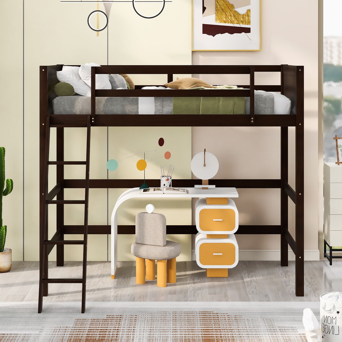 Twin Size Loft Bed With Ladder - Espresso