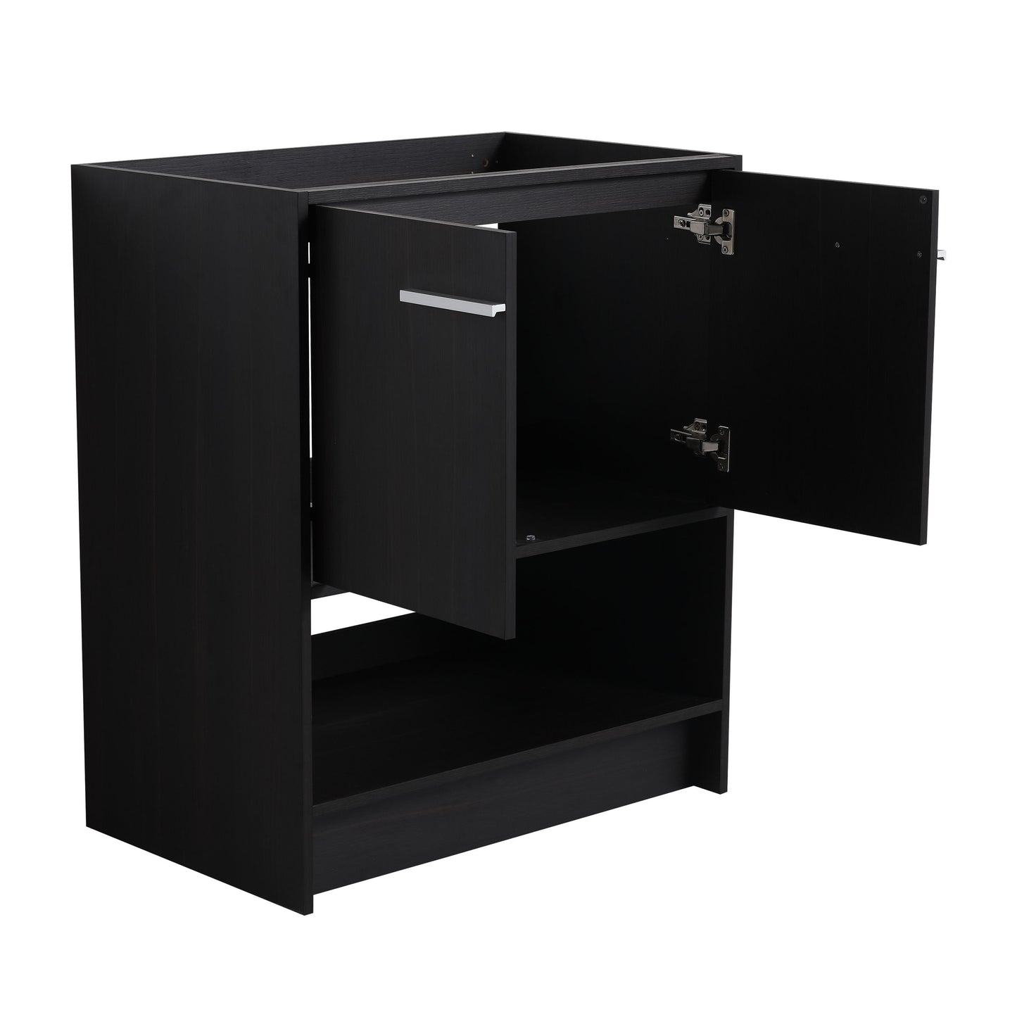 Modern Freestanding 30" Bathroom Vanity With Ceramic Sink, Soft Closing Doors Cabinet - Dark Oak