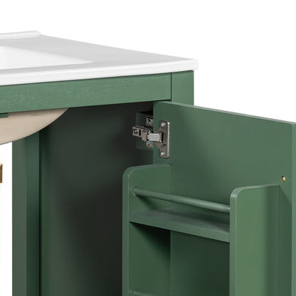 Bathroom Vanity With Single Sink, Combination Under Counter Sink, Bathroom Storage Cabinet With 2 Doors And A Drawer, Soft Closure, Multifunctional Storage - Green