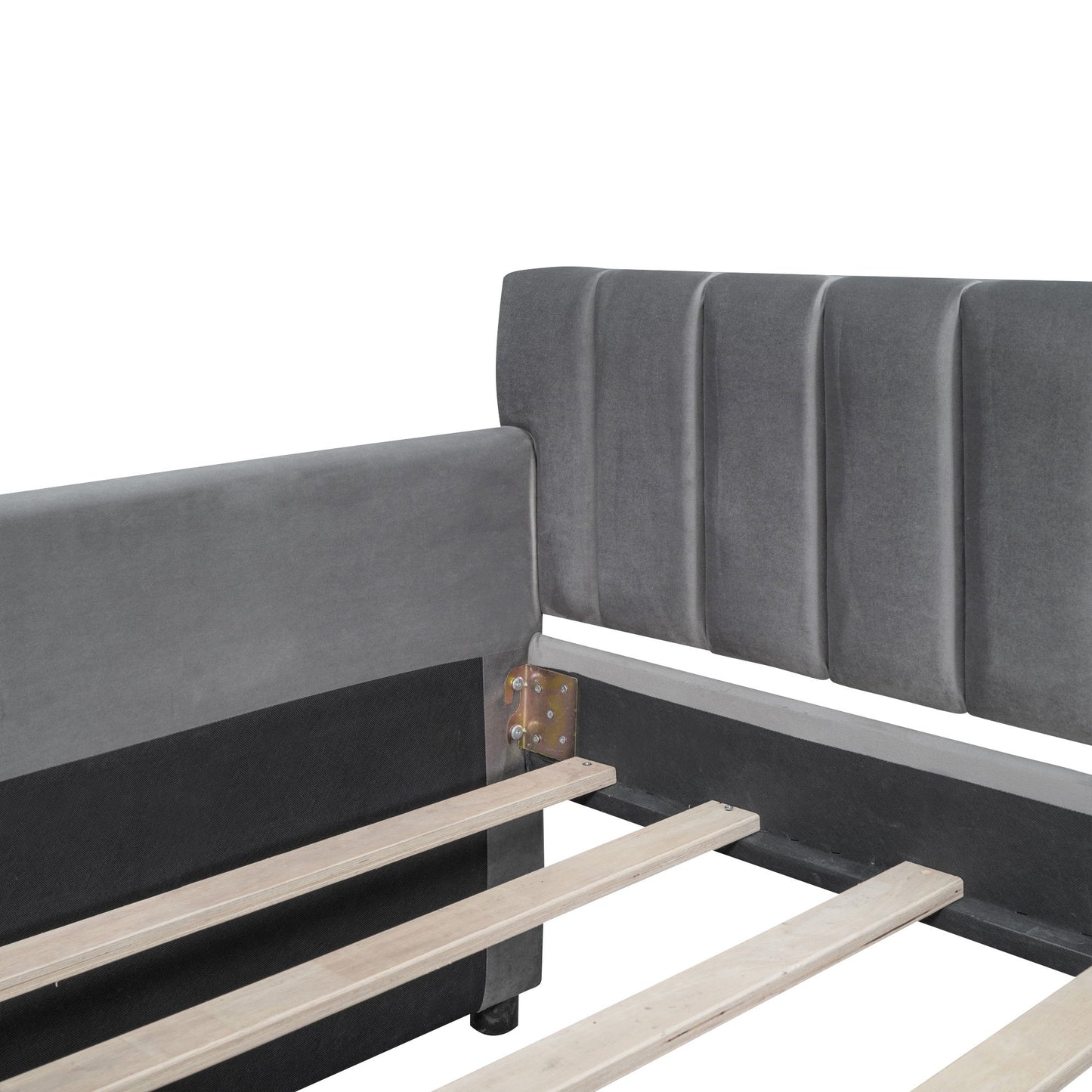 Twin Size Upholstered Daybed & Drawers, Slat Support - Gray