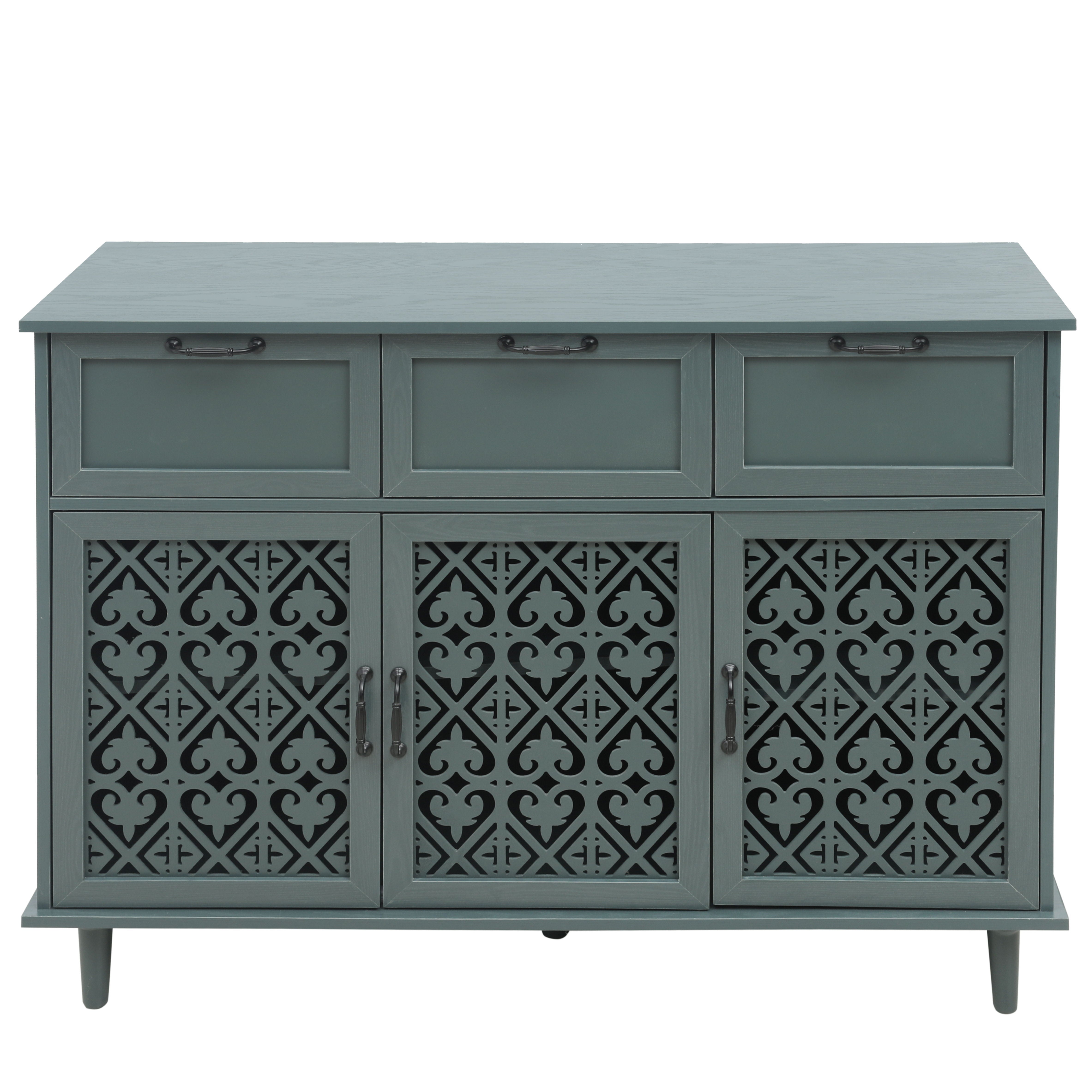 3 Door 3 Drawer Cabinet, American Furniture, Suitable For Bedroom, Living Room, Study - Dark Green