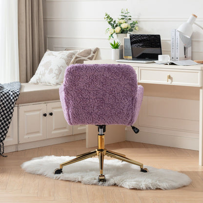 Office Chair, Artificial Rabbit Hair Home Office Chair With Golden Metal Base, Adjustable Desk Chair Swivel Office Chair, Vanity Chair - Violet