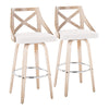 Charlotte - Farmhouse Fixed Height Barstool With Swivel Round Chrome Footrest (Set of 2) - White Washed / Cream