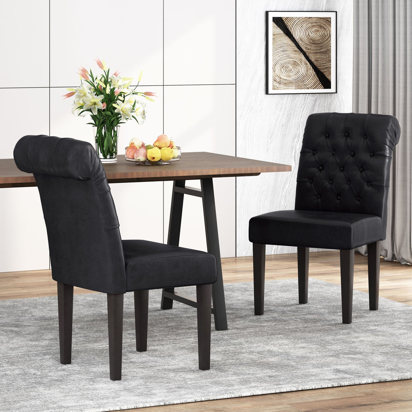 Broxton - Tuft Dining Rolltop Chair (Set of 2) With Button Tufted Upholstery - Black