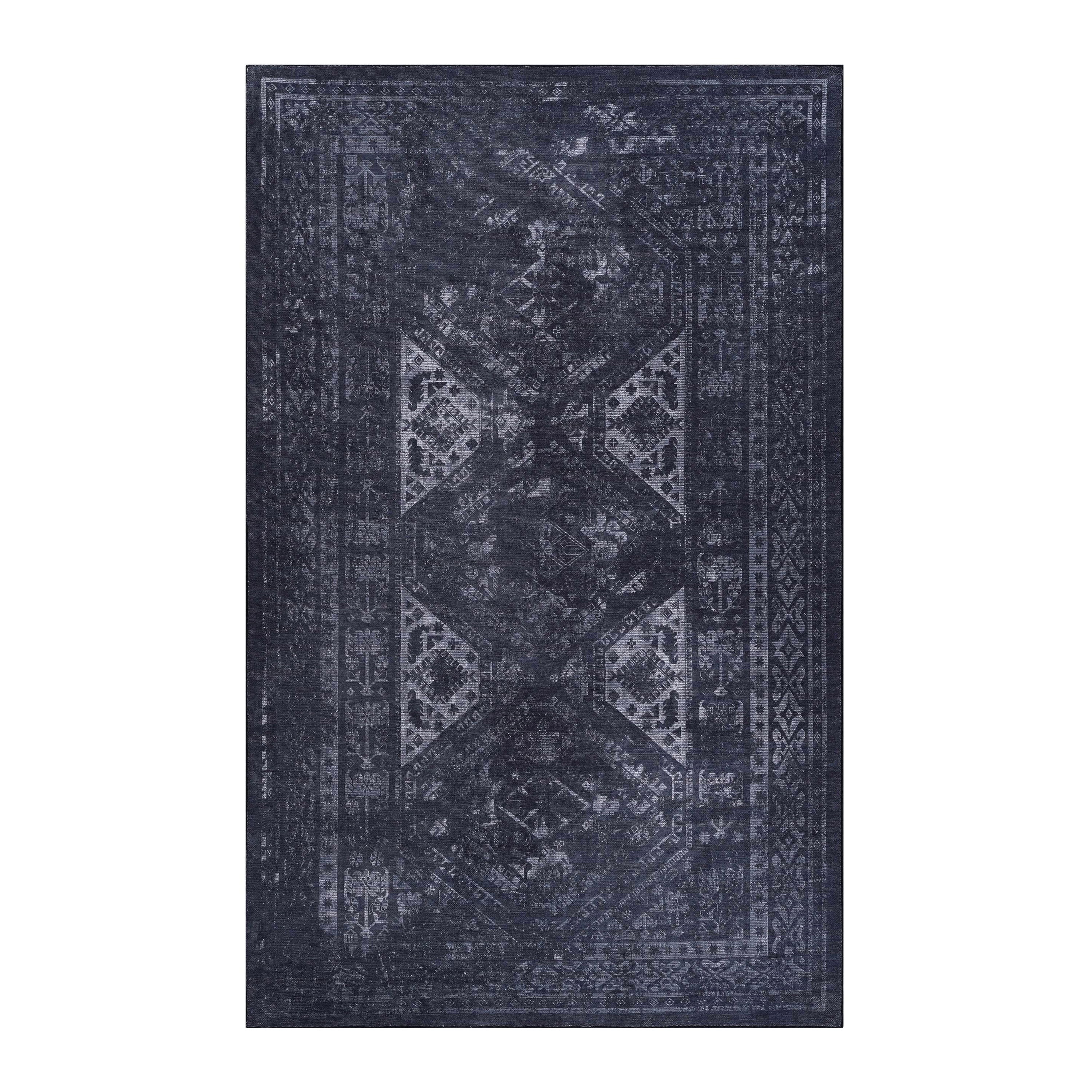 Maval - 4' X 6' Washable Area Rug - Black / Gray