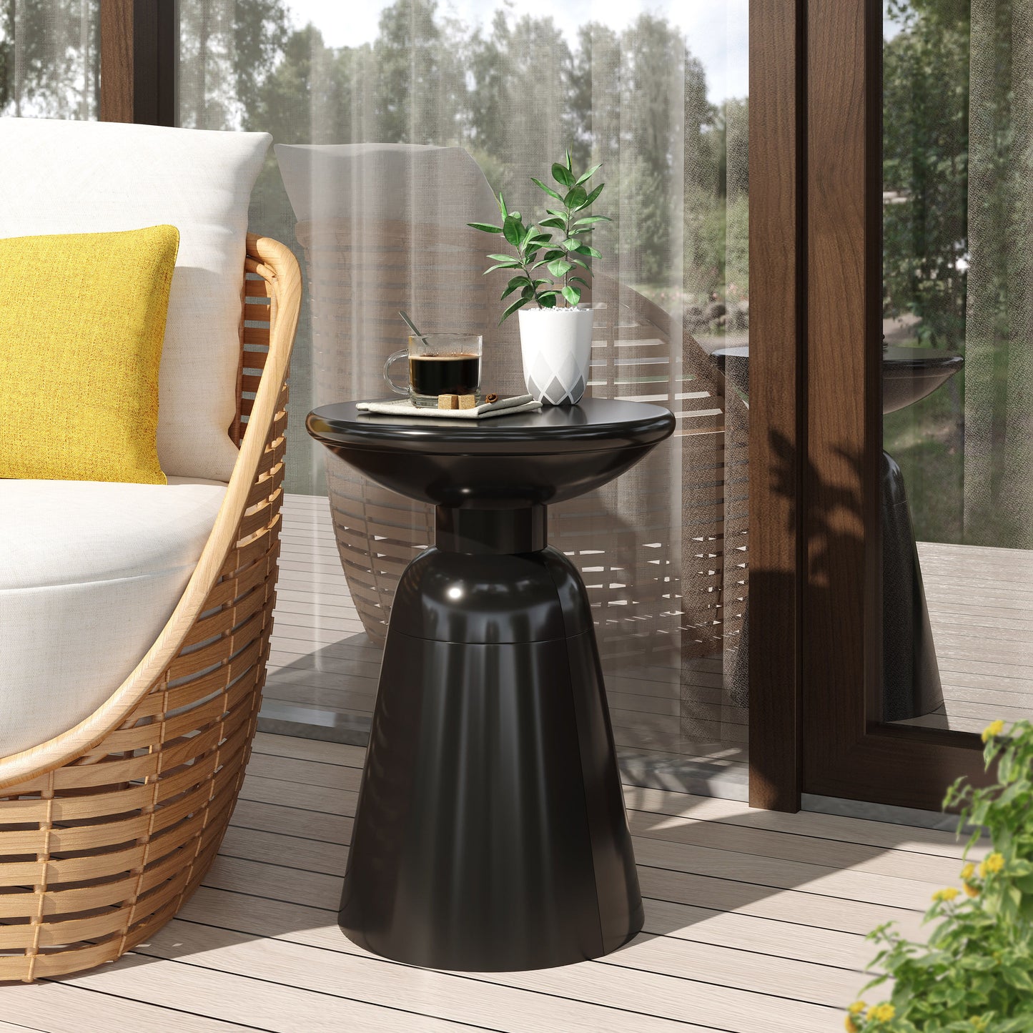 Outdoor Metal End Table Large - Black