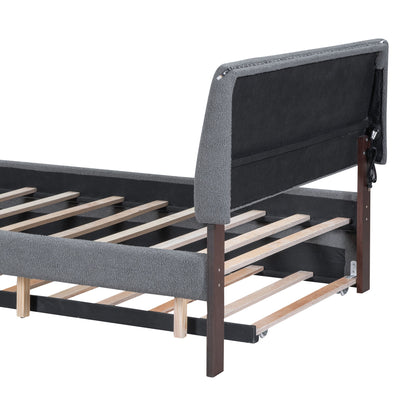 Full Size Upholstered Platform Bed With Twin Size Trundle - Gray