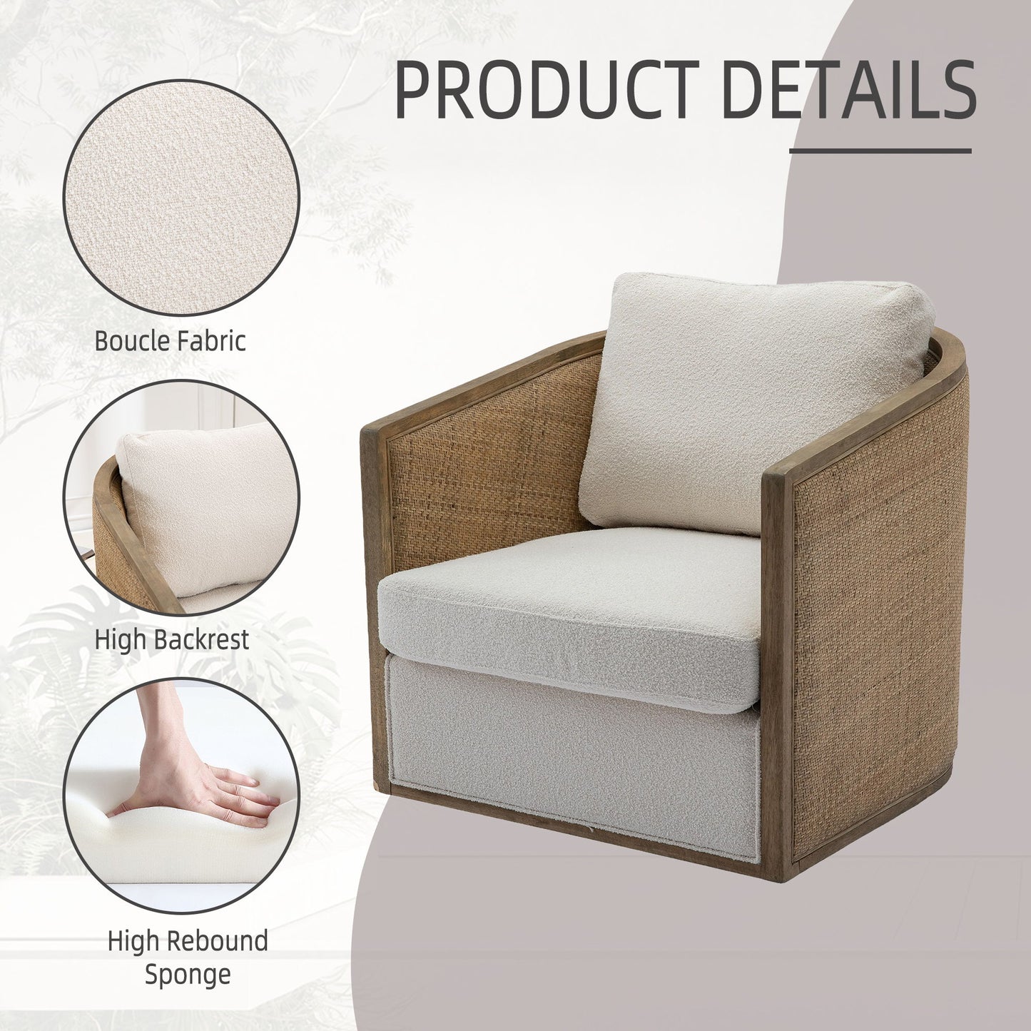 Swivel Barrel Chair, Comfy Round Accent Sofa Chair With 360 Degree Swivel, Leisure Arm Chair For Living Room, Nursery, Hotel, Bedroom, Office, Lounge - Beige