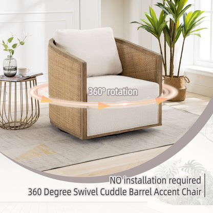 Swivel Barrel Chair, Comfy Round Accent Sofa Chair With 360 Degree Swivel, Leisure Arm Chair For Living Room, Nursery, Hotel, Bedroom, Office, Lounge - Beige