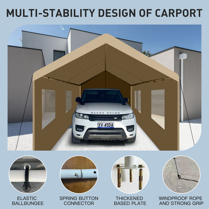 Carport, 10x20 Heavy Duty Portable Carport Garage Tent For Outdoor Storage Shelter - Khaki