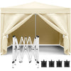 10'X10' Folding Canopy With 4 Removable Sidewalls Outdoor Event Shelter UPF 50+ Gazebo Portable Tents For Parties Beach Camping Wedding Ez Pop Up Canopy 4 Pieces Weight Bag + Carry Bag - Beige
