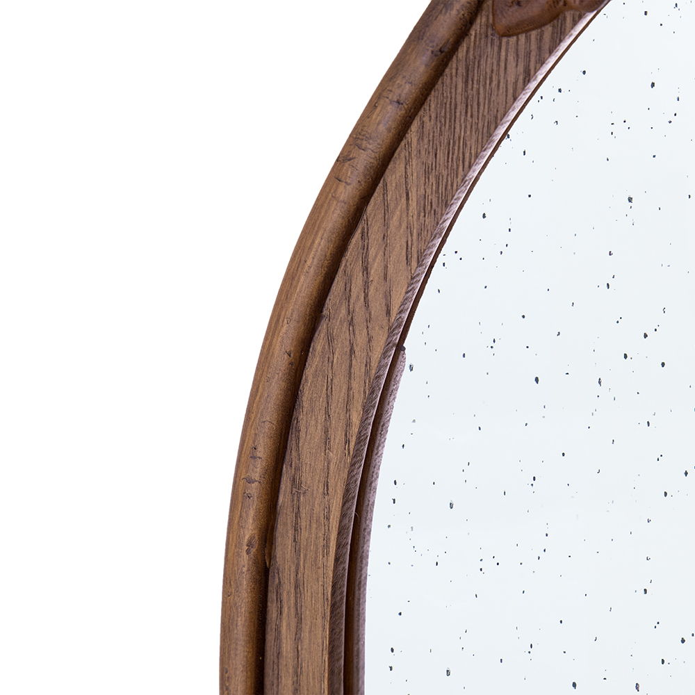 Hand Carved Rose Antique Mirror Frame, Wood Arch Mirror Wall Decor For Living Room, Bathroom, Entryway - Brown