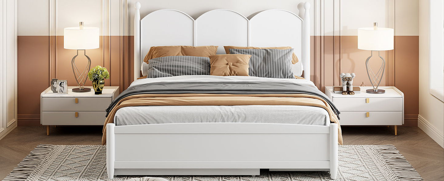 Queen Size Platform Bed With With 2 Big Drawers, Twin Long Size Trundle - White