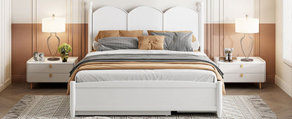 Queen Size Platform Bed With With 2 Big Drawers, Twin Long Size Trundle - White