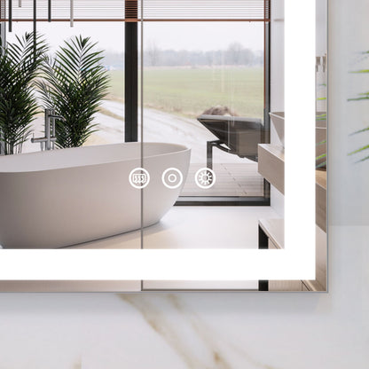 LED Bathroom Vanity Mirror Wall Mounted Adjustable White / Warm / Natural Lights Anti-Fog Touch Switch With Memory Modern Smart Large Bathroom Mirrors - Silver