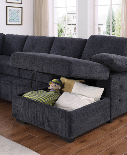Nyhan - Upholstered Corner Sectional With Pull Out Loveseat And Storaged Chaise - Dark Gray