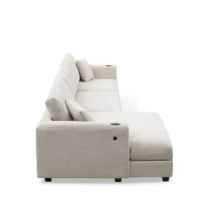 Oversized Sectional L Shaped Cloud Couch With USB Charging Port Cup Holder Deep And Wide Seat Sofa With Chaise Comfy - Beige