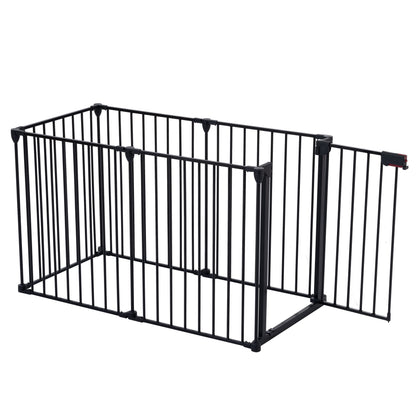 Adjustable Safety Gate 6 Panels Play Yard Metal Doorways Fireplace Fence Christmas Tree Fence Gate For House Stairs Gate Prohibited Area Fence - Black