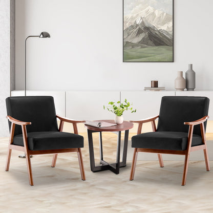 Mid Century Modern Wingback Accent Chair With Solid Wood Frame And Extra Thick Backrest - Lounge Chair For Living Room, Bedroom, Or Reading Room - Black