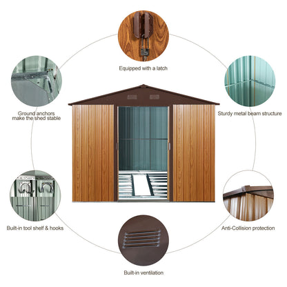 Outdoor Metal Storage Shed With Metal Floor Base - Coffee