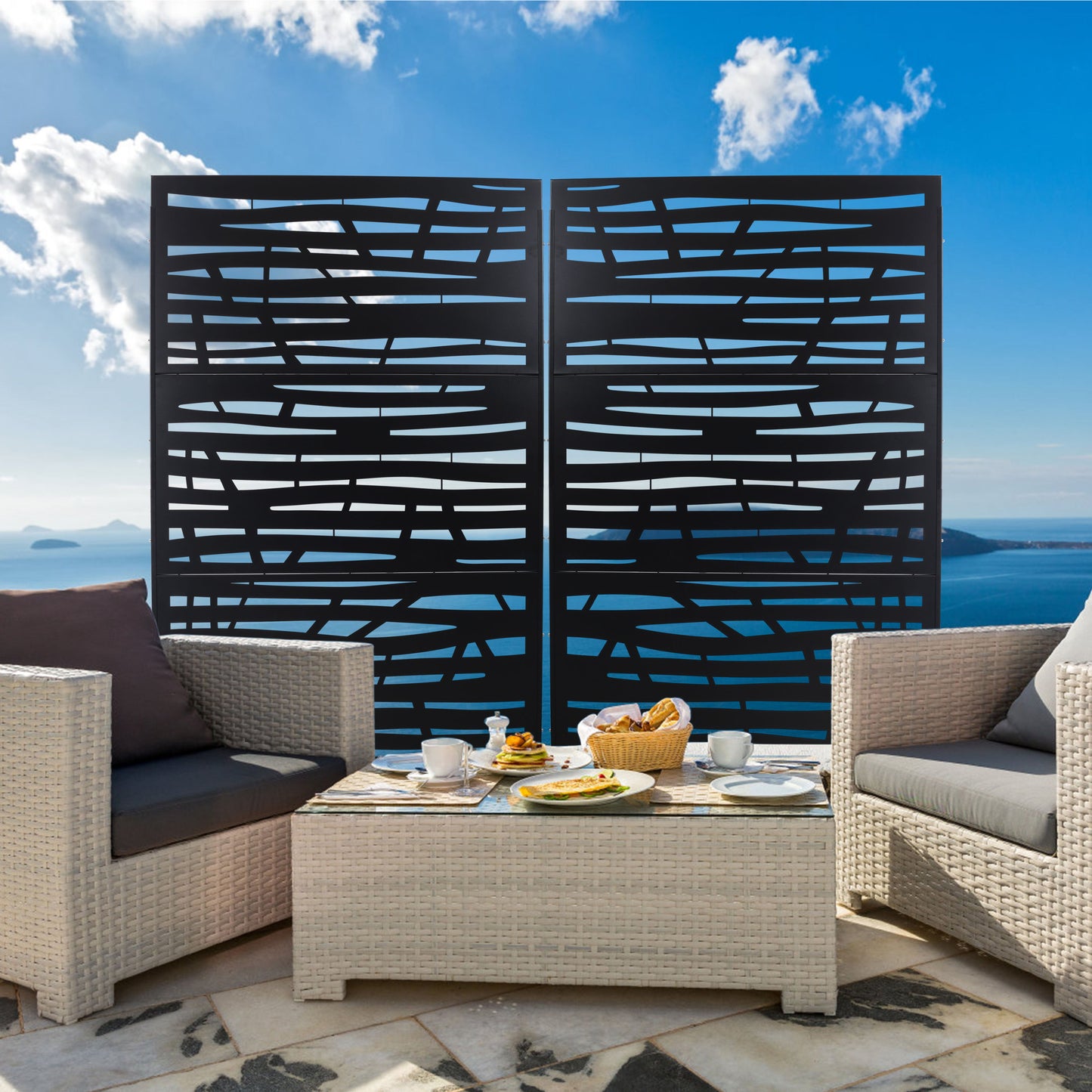 Outdoor & Indoor Privacy Screen Metal Privacy Screen, Steel Decorative Panels - Black