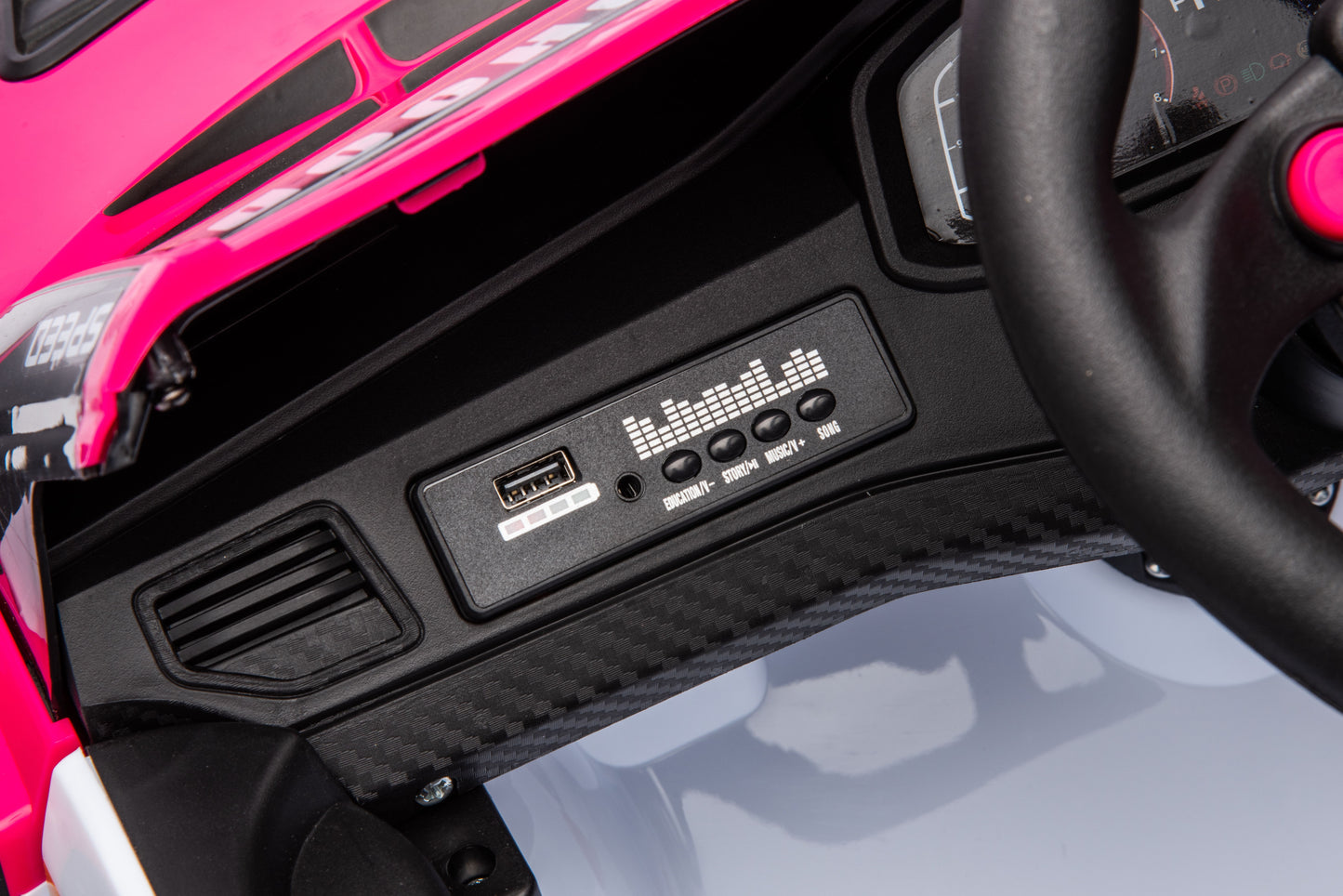 12V4A 20W*2 One Button Start, Forward And Backward, High And Low Speed, Music, Front Light, Power Display, Two Doors Can Open, 2.4G R / C, Seat Belt Four Wheel Absorber Kids Ride On Car - Pink