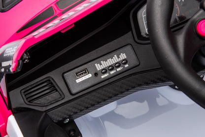 12V4A 20W*2 One Button Start, Forward And Backward, High And Low Speed, Music, Front Light, Power Display, Two Doors Can Open, 2.4G R / C, Seat Belt Four Wheel Absorber Kids Ride On Car - Pink