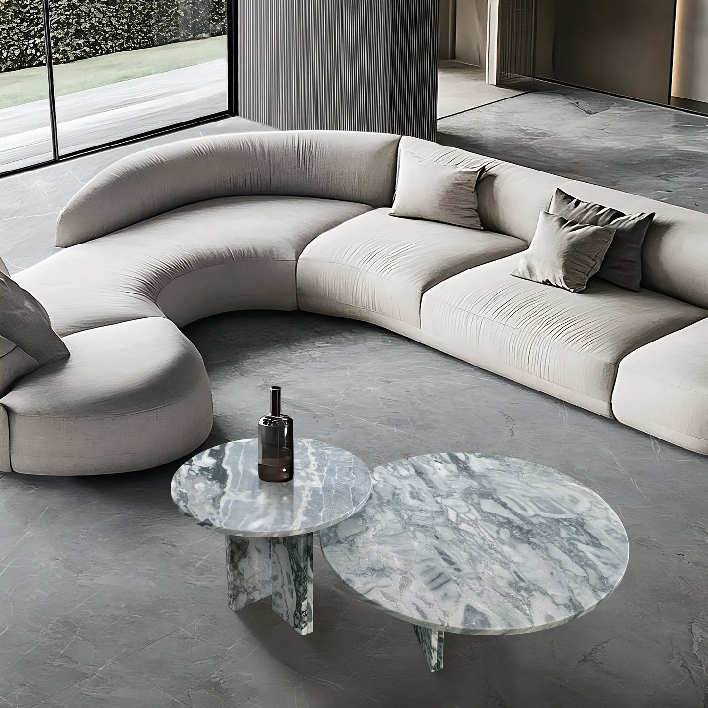 Luxury Natural Marble Coffee Table Set With Metal Base For Living Room - Blue / Gray