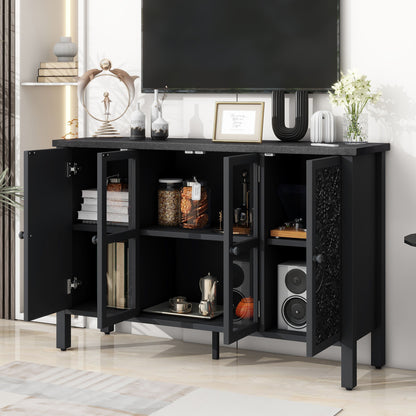 Retro TV Stand For TVs Up To 43", Entertainment Center Media Console Cabinet With 3 Spacious Cabinets, Glass Cabinet Doors And Anti-Tip Device For Living Room - Black