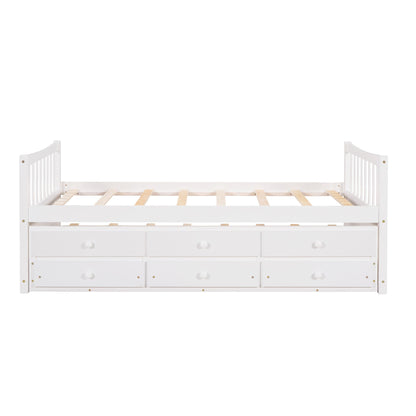 Twin Size Daybed With Trundle And Drawers - White
