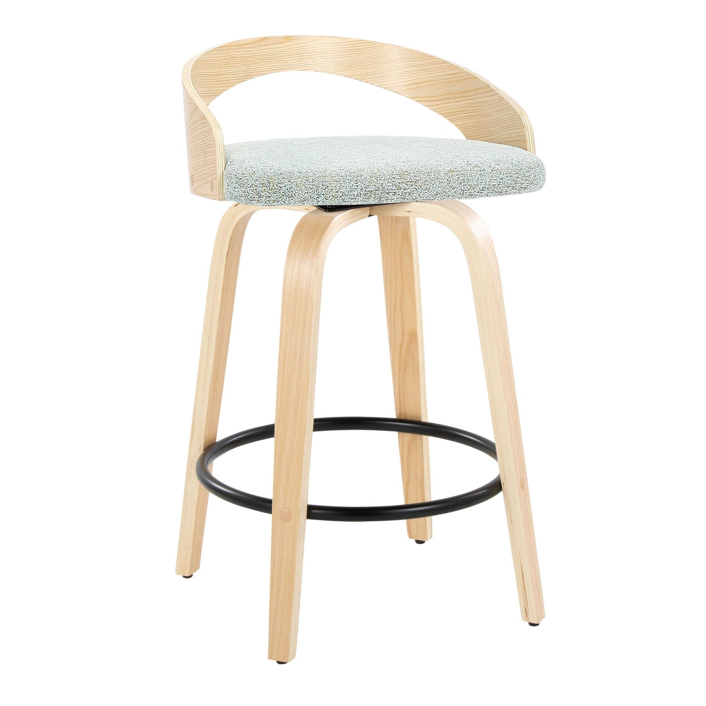 Grotto - Mid-Century Modern Fixed Height Counter Stool With Swivel With Round Footrest (Set of 2) - Natural / Green