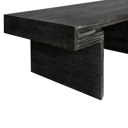 American Vintage Industrial Coffee Table, Premium Reclaimed Wood Texture, Double Tier Structure - Antique Black