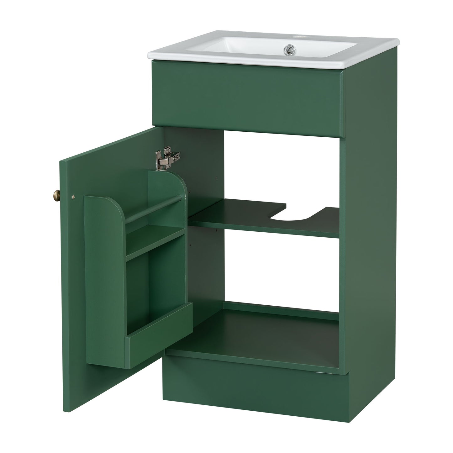 18" Bathroom Vanity With Sink, & Ceramic Cabinet With Adjustable Shelf - Green