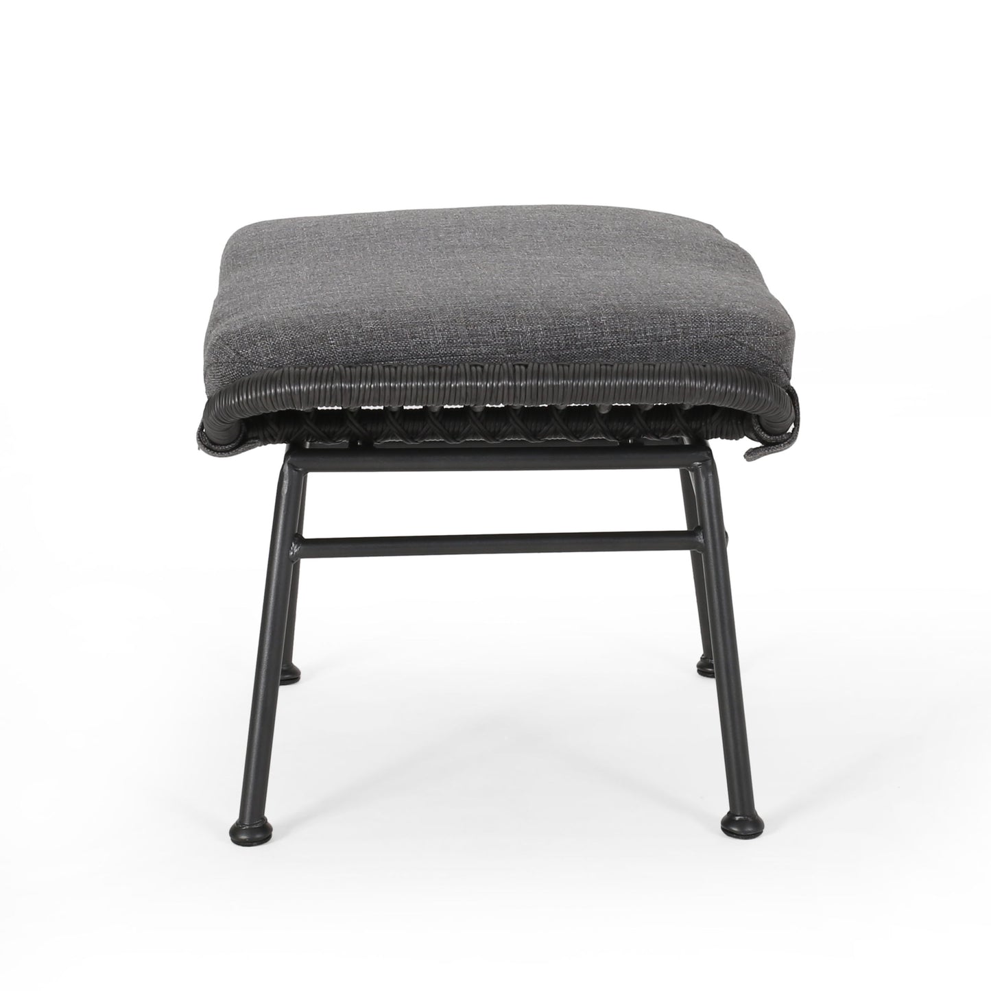 Outdoor Modern Boho Wicker Ottoman With Cushions (Set of 2) - Gray