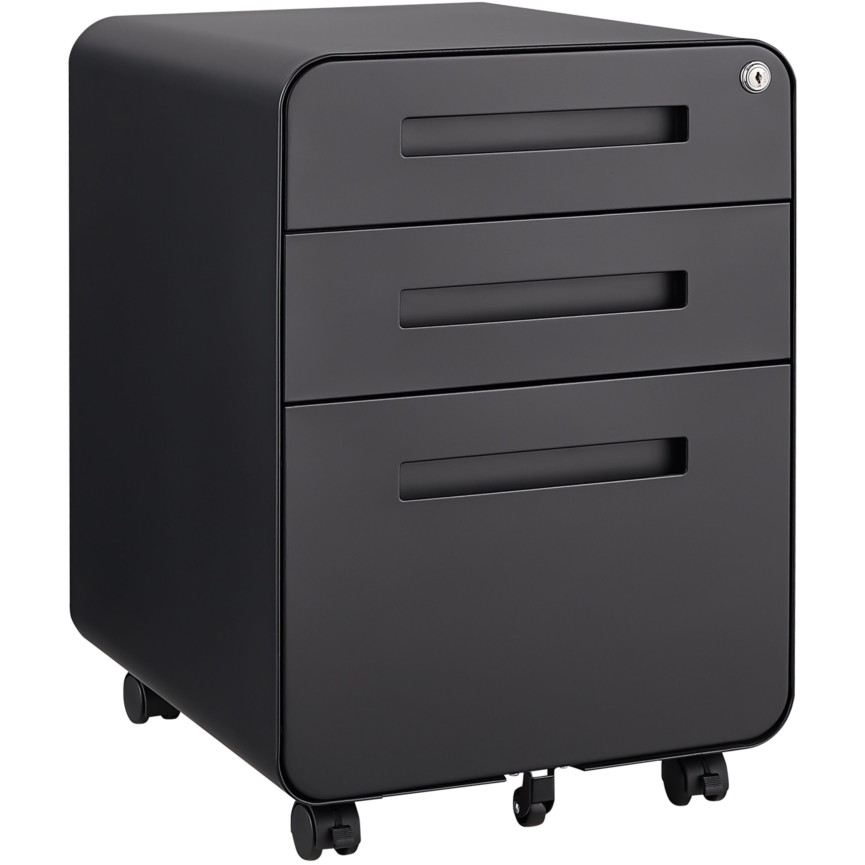 3 Drawer Mobile File Cabinet Under Desk Office, Simple Style Versatile Storage Cabinet For Legal / Letter / A4 Files, 5 Wheel Design Anti-Tilting Cold Rolled Steel Waterproof Moisture-Proof - Black