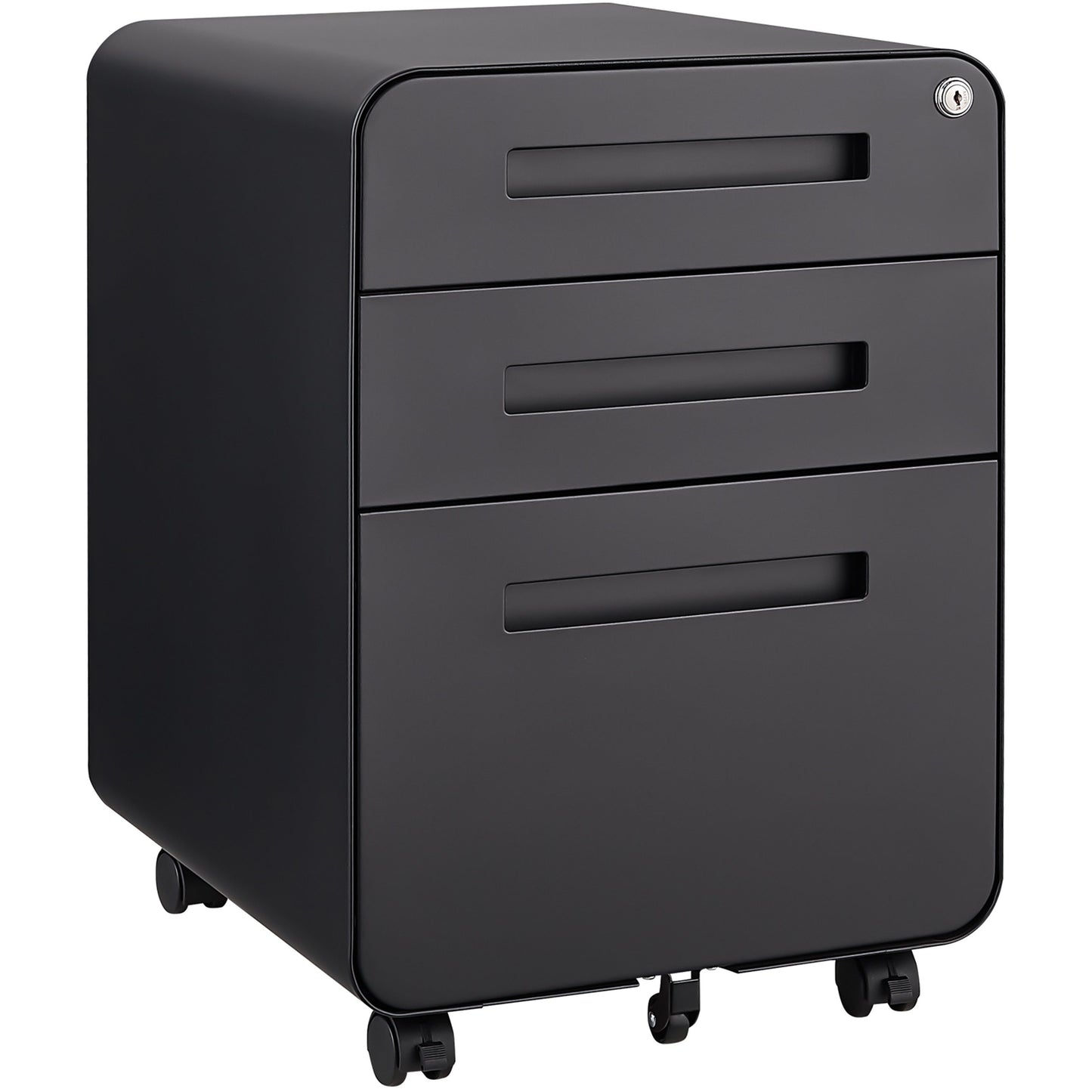 3 Drawer Mobile File Cabinet Under Desk Office, Simple Style Versatile Storage Cabinet For Legal / Letter / A4 Files, 5 Wheel Design Anti-Tilting Cold Rolled Steel Waterproof Moisture-Proof - Black