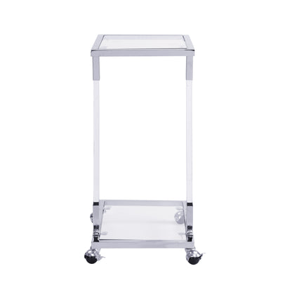 Glass Side Table, Acrylic End Table, Glass Top C Shape Square Table With Metal Base For Living Room, Bedroom, Balcony Home And Office - Chrome