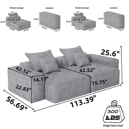 Modern Oversized Modular Sectional Sofa With 2 Chaise Lounge And 2 Armrest, Sparkling Chenille Fabric Soft Cushion Sofa With 4 Pillows, 4 Pieces Diy Combination Tufted Sofa, No Assembly Required - Black