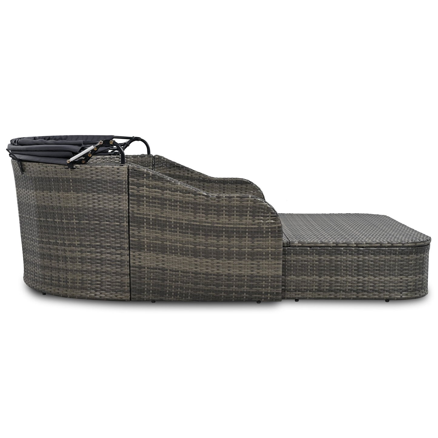 Outdoor Sunbed With Adjustable Canopy, Double Lounge, PE Rattan Daybed Wicker And Cushion - Gray