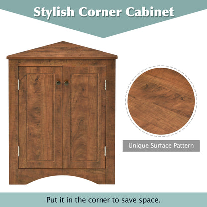 Triangle Bathroom Storage Cabinet With Adjustable Shelves, Freestanding Floor Cabinet For Home Kitchen - Brown