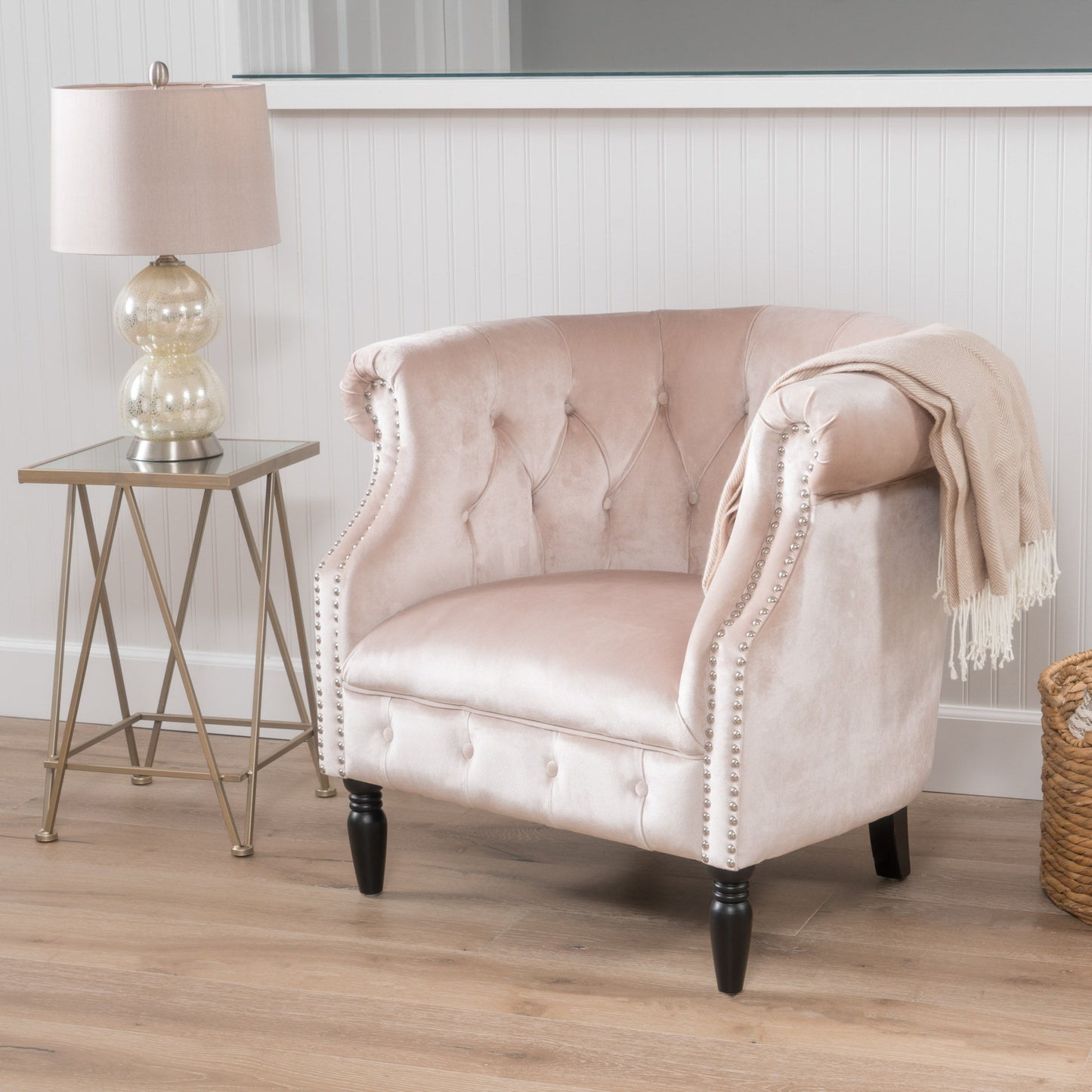 Celestialis - Upholstered Velvet Club Chair With Tub Design And Rolled Recessed Armrests - Champagne